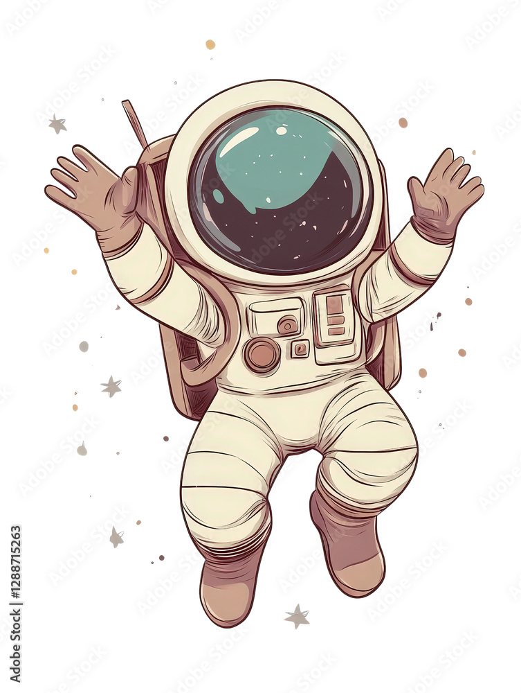 Poster astronaut in spacesuit floating in outer space with earth visible in the background isolated on tran