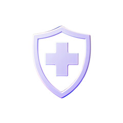 Obraz premium 3d shield with cross icon symbol which is a symbol of Health protection from disease. Health security insurance medical concept, Generative AI