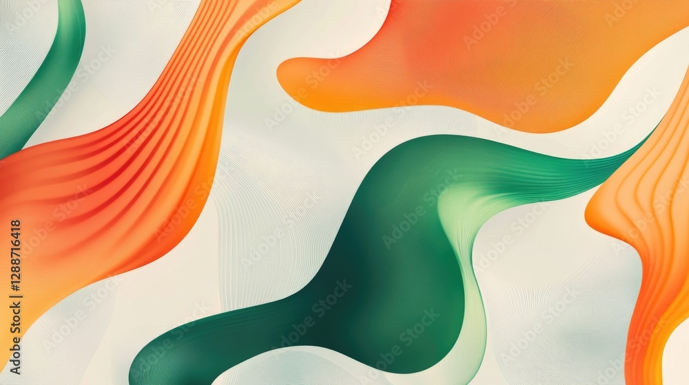 Poster abstract fluid waveforms in orange and green creating dynamic motion