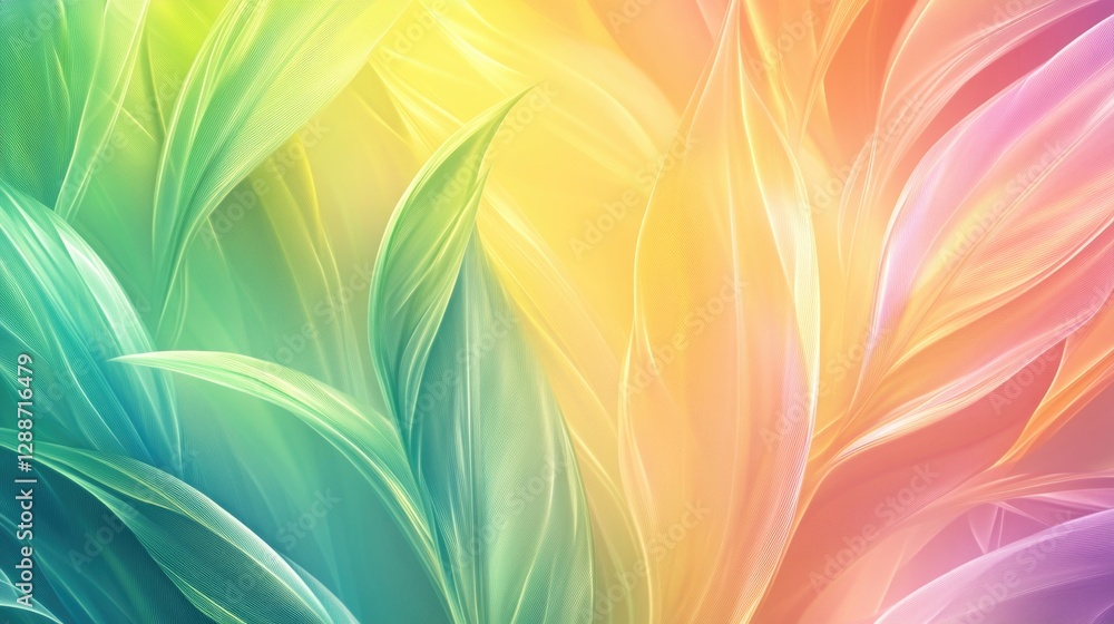 Poster colorful abstract gradient leaf pattern with vibrant light effects
