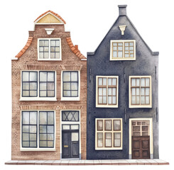 Fototapeta premium PNG Vintage Dutch townhouses architecture illustration watercolor.