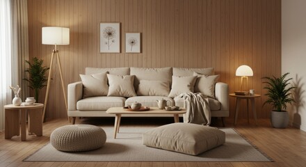 Cozy Minimalist Living Room with Neutral Tones