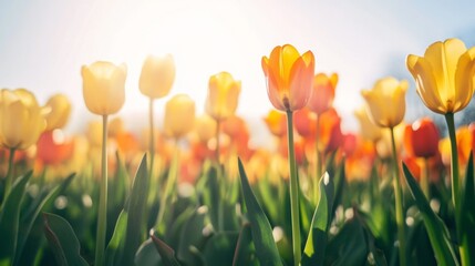 Obraz premium Exploring a stunning tulip field netherlands floral photography vibrant nature aerial view blooming beauty