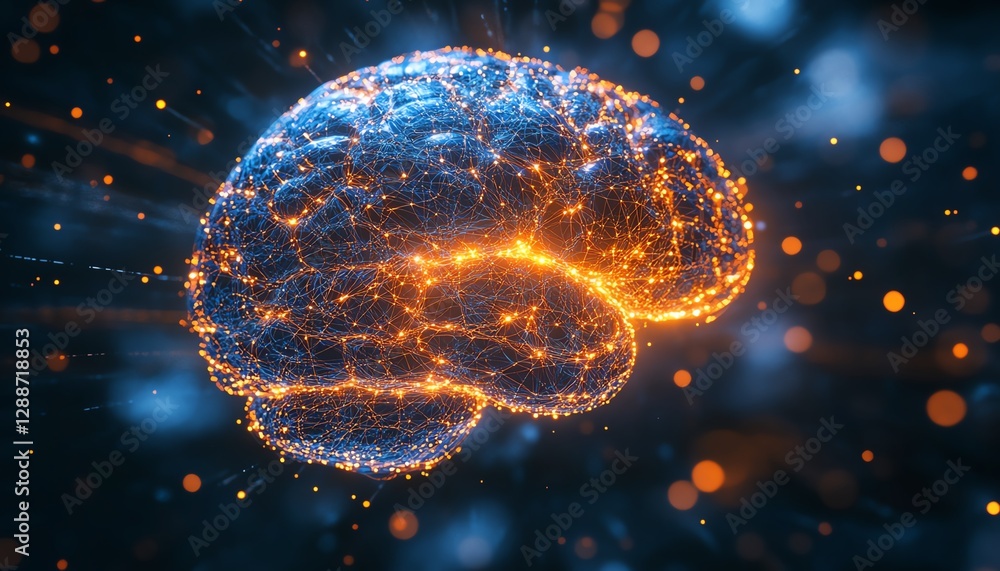 Aufkleber futuristic 3d rendering of a human brain constructed from floating jigsaw puzzle pieces, intricate d