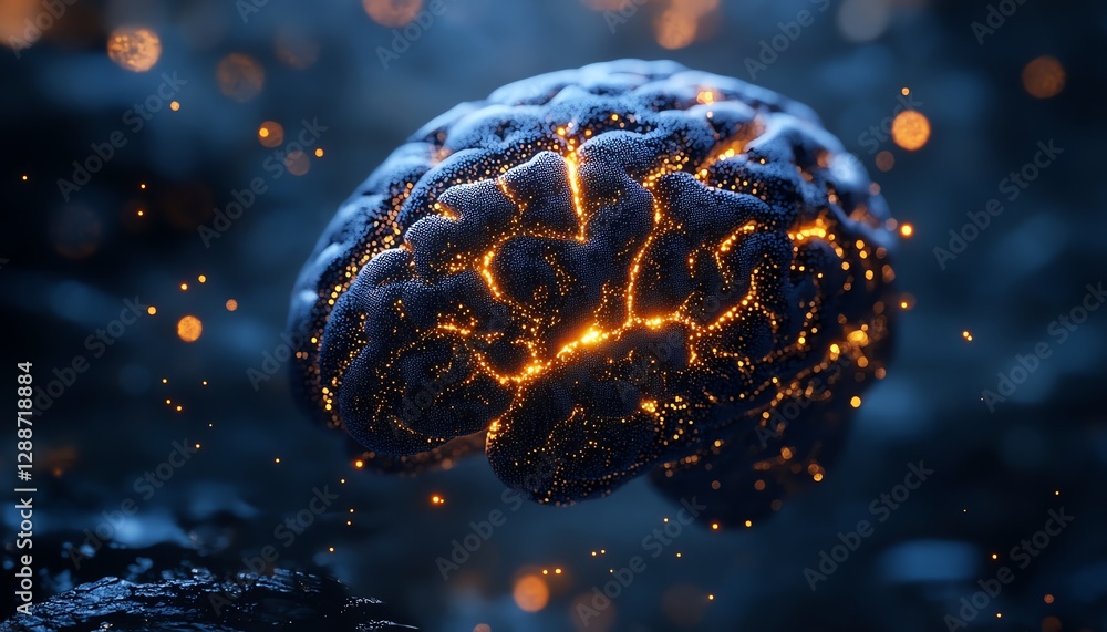 Poster futuristic 3d rendering of a human brain constructed from floating jigsaw puzzle pieces, intricate d