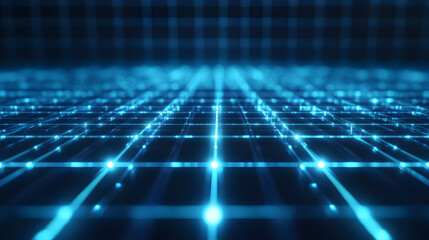 neon blue grid with soft depth of field and a glowing perspective effect 
