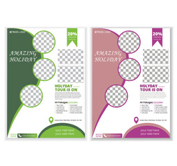 Travel Flyer Layout. Vacation travel brochure flyer design template. Summer brochure template with unique color.A4 size flyer.