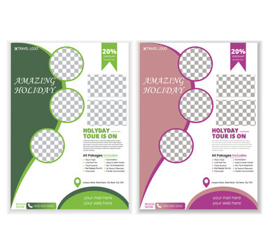 Travel Flyer Layout. Vacation travel brochure flyer design template. Summer brochure template with unique color.A4 size flyer.