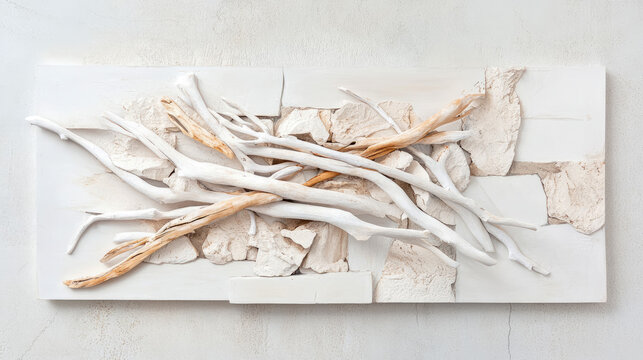 Driftwood Dream: An assemblage of bleached wood & stone, a wall art for coastal living, evoking tranquility & connection with nature