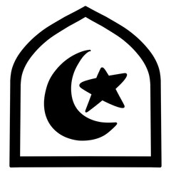 Fototapeta premium Illustration silhouette outline stroke of islamic arch icon moon star doodle black hand drawn moslem symbol icon ramadan kareem eid mubarak button
