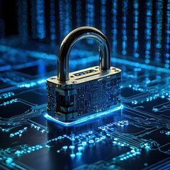 Futuristic Cybersecurity Concept &ndash; Digital Lock & High-Tech Data Protection