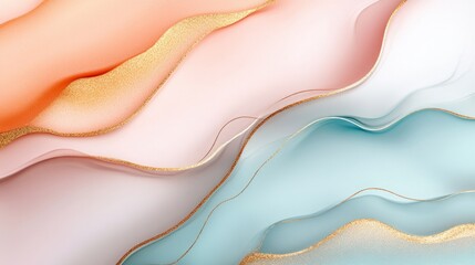 Elegant abstract design with pastel waves and gold accents