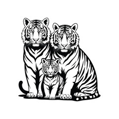Tiger Set Silhouette With white background