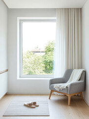 Fototapeta premium Cozy corner with minimalist decor and natural light in a modern living space