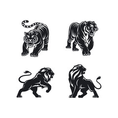 Tiger Set Silhouette With white background