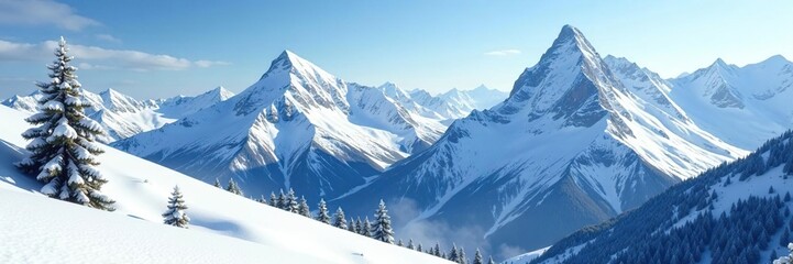 Snowy peaks and valleys in a serene alpine environment, alpine, landscape, nature