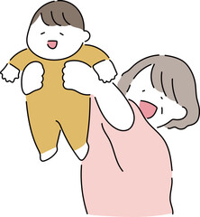 赤ちゃんをかかげるおばあさん