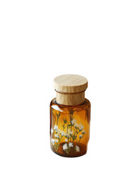 Glass jar with dried flowers, showcasing natural beauty, placed on a clean surface with soft lighting
