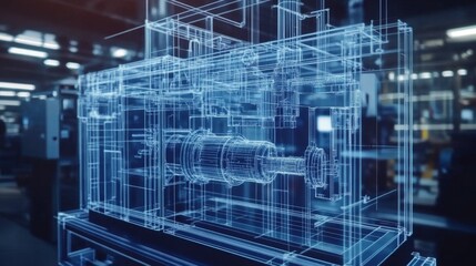 Designing an industrial machine blueprint workshop technical illustration manufacturing environment top-down view engineering concepts