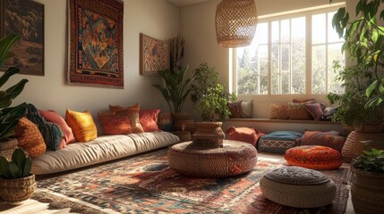 Creating a bohochic living room home interior design cozy atmosphere artistic flair textile mixture