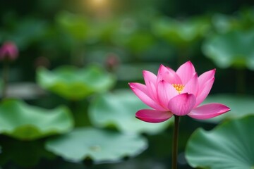Obraz premium Lotus flowers in the foreground of a peaceful pond, pond, lotus