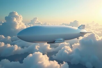 White airship gliding effortlessly above clouds, clouds, airship