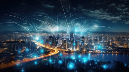 Obraz premium 5G, 6G, Big data wireless network, high speed internet, cloud computing or connect diagram technology, Data storage, service, synchronize, online, financial, Connectivity global, smart city, Gen AI