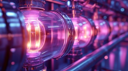 Illuminated glowing pipes of scientific or industrial design