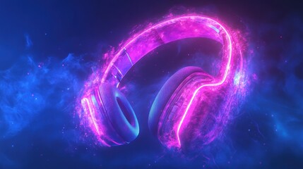 Obraz premium pro gamer man in headphones live streaming while playing online computer game, neon lights, esports, gaming, monitor, play, young, player, internet, enjoyment, cyber,