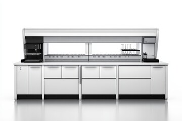 Modern Laboratory Workbench with Storage and Equipment Display