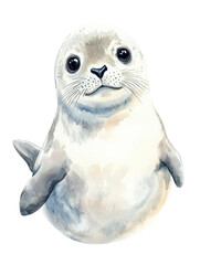 Fototapeta premium Watercolor painting of a seal on a black background with vibrant colors and artistic brush strokes isolated on transparent background.