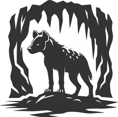 A hyena standing in front of a cave entrance vector animal silhouette