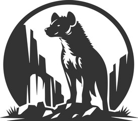A hyena standing in front of a cave entrance vector animal silhouette