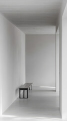 Minimalist interior hallway with bench in modern architectural design