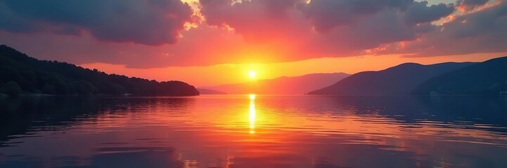 Sunset on the lake's surface brings peacefulness, evening, peaceful