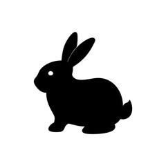 Black side silhouette of a rabbit isolated on white background.
