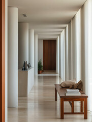 Fototapeta premium Modern interior design showcasing natural light and minimalism in a spacious hallway