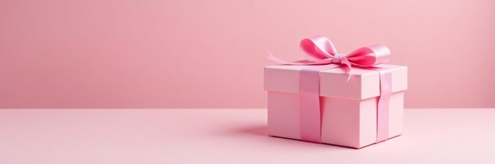 Obraz premium Pink gift box on a table with white background, simple, table, modern