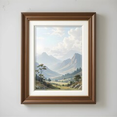 Framed landscape painting on a white background.
