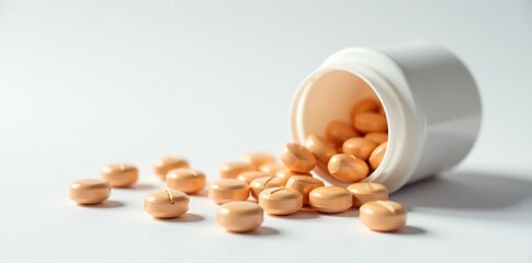 Minuscule pill bottles stacked on a white surface, packaging, medication, containers