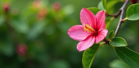 Obraz premium Pink flower with green sepals on pomegranate tree, sepal, flowers