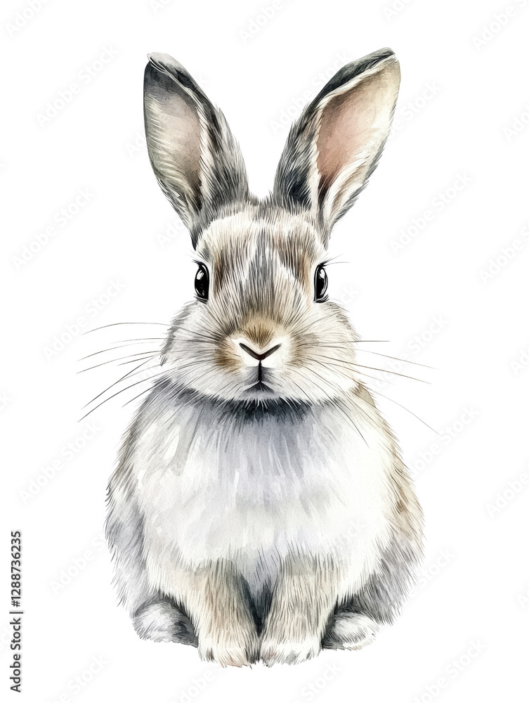Poster watercolor drawing of a rabbit on a black background in a minimalist artistic style isolated on tran