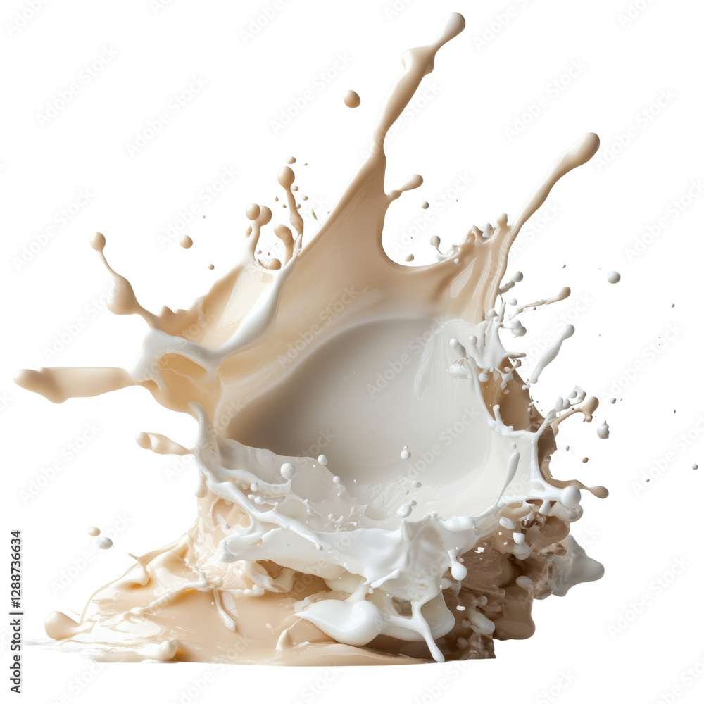 Poster splash of milk on black background with fluid motion and texture details captured in high contrast i