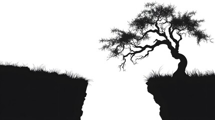 a tree on a cliff vector stencil design, black on white laser engraving