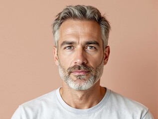 Portrait studio d’un homme sur fond coloré beige