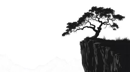 a tree on a cliff vector stencil design, black on white laser engraving