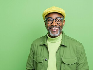 Portrait studio d’un homme noir sur fond coloré vert