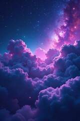 Fototapeta premium Gaseous clouds drift through the cosmos with flashes of cyan and purple light, light, purple