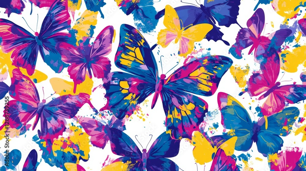 Poster Create a cheerful butterfly design studio graphic artwork bright environment close-up view vibrant patterns for joyful decor