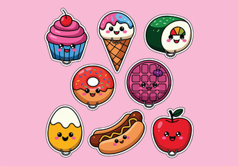 Kawaii Food Vector: Cute Cupcake, Ice Cream, Sushi More 
